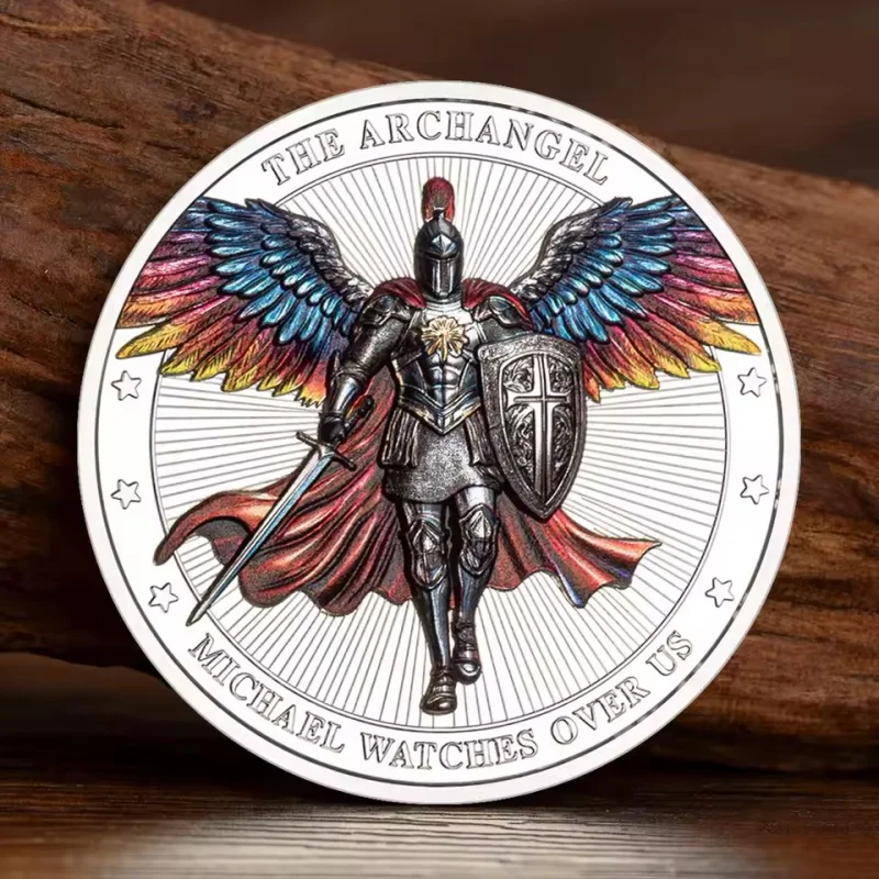 Archangel Michael Challenge Coin Gold Silvery Plated Double-sided Embossed Warrior Commemorative Medal Military Collectible Gift