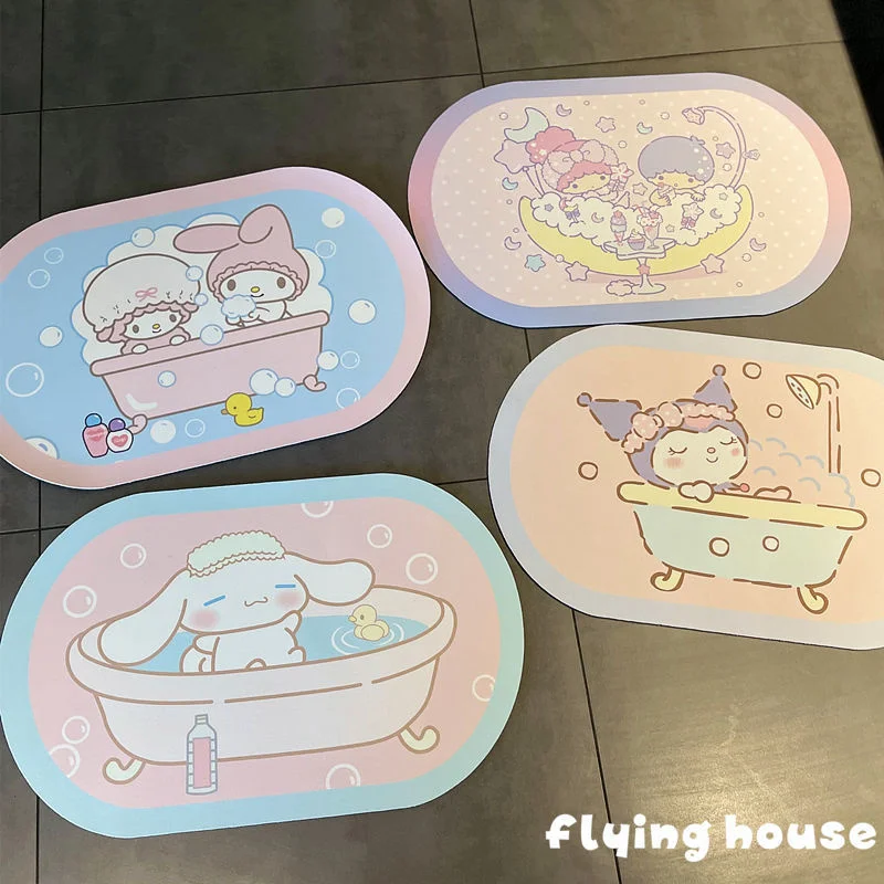 Sanrio Cute Cartoon Kuromi Cinnamoroll Melody Diatom Pad Absorbent Soft Pad Bathroom Quick Dry Pad Kitchen Door Mat