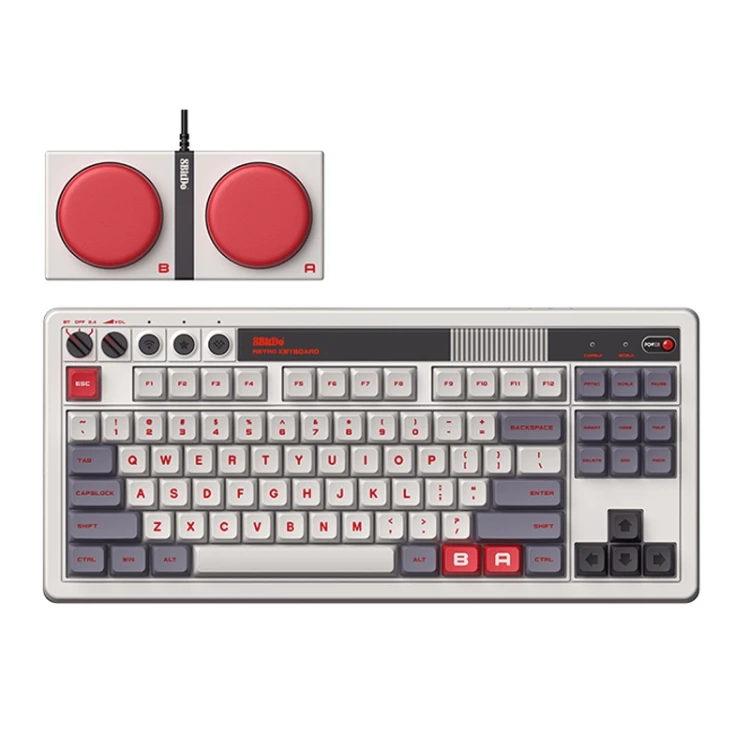 سعر الجملة 8Bitdo Retro 2.4G Wireless Full Key ثلاثي الوضع الميكانيكية 87 مفتاحًا لوحة مفاتيح الألعاب ذات المحور الأبيض لـ BT/2.4G/السلكية