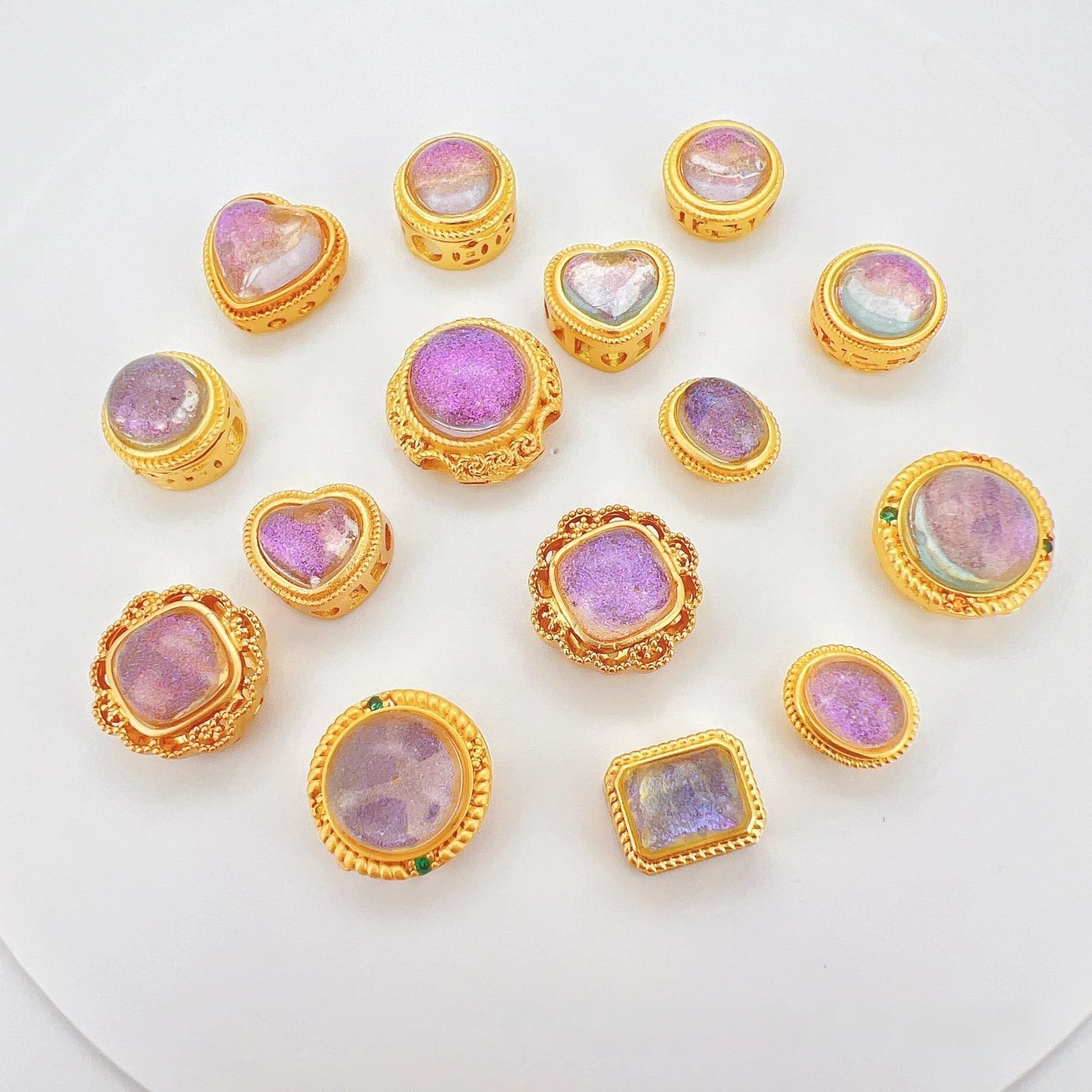 7 Pieces Copper Gold Inlaid Starry Blue Purple Sand Gold Spacer Beads DIY Bracelet Necklace Jewelry Bead Making Accessories