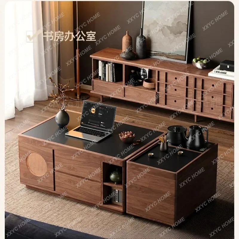 XX Wood Island Solid Wood Multifunctional Tea Table with Movable Stone Plate for Living Room Home Use