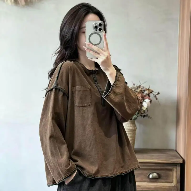 New Arrival 2026 Spring Autumn Women Long Sleeve O-neck Loose T-shirt All-matched Casual Cotton Tops Tees Female High Quality