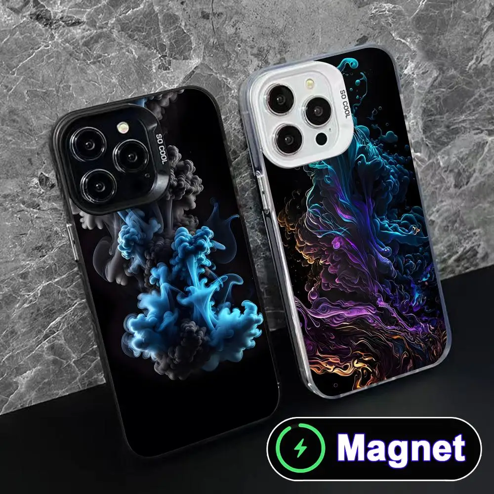 

Luxury Smoke Texture Phone Case for iPhone 17 16 15 14 13 12 11 Air Pro Max Plus Colorful Silver MagSafe Cover