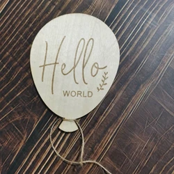 1pcs Balloon wood Disc Birth Announcement Gender Reveal hello world Baby Arrival Sign