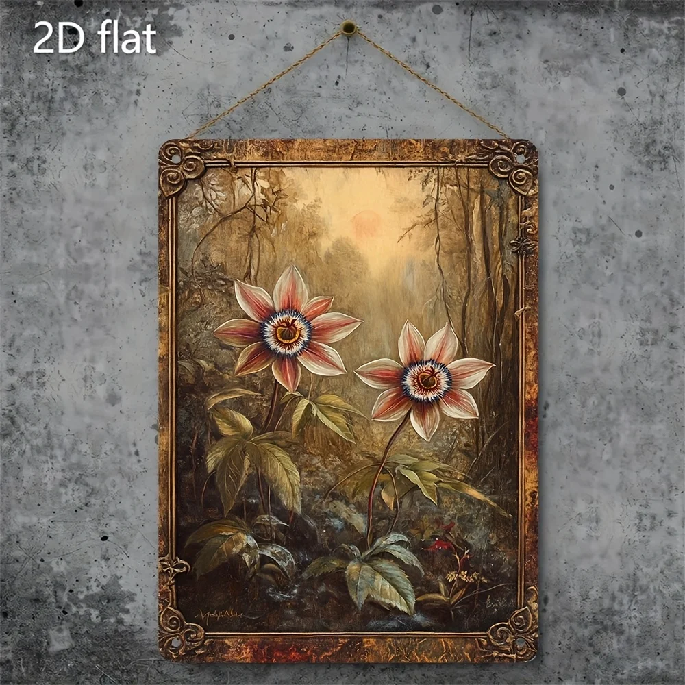 Rustic Floral Metal Sign 8x12 Inch, Waterproof Wall Art for Home Bar Cafe Garage Decor