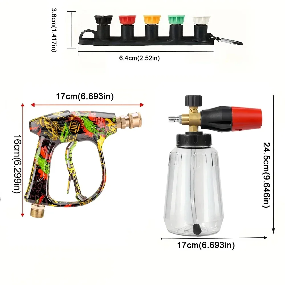 Car Cleaning Pressure Wash Gun Accessory Kit, Quick Release Connector & Multi Nozzles Fit Karcher Nilfisk Parkside Bosch