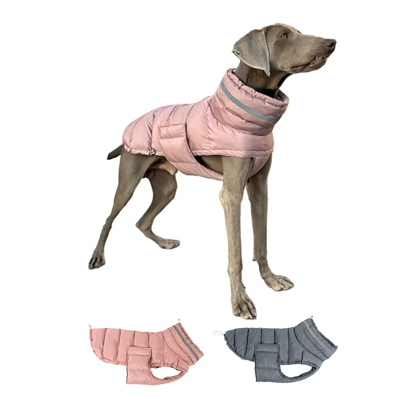 

Autumn Winter Warm Thick High Cotton Filling Dog Clothes with Reflective Stripe Waterproof Dog Down Jacket for Large Breed Dogs