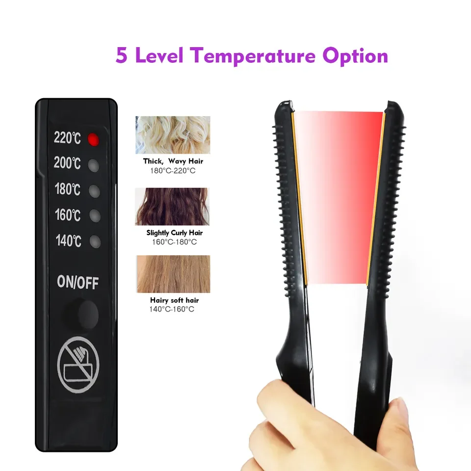 Portable Travel Two‑in‑1 Hair Dryer Brush Mini Straightener Curler Professional Ceramic Hair Styling Comb Multifunctional Hair Beard Straightening Tool for Men Women - view 7