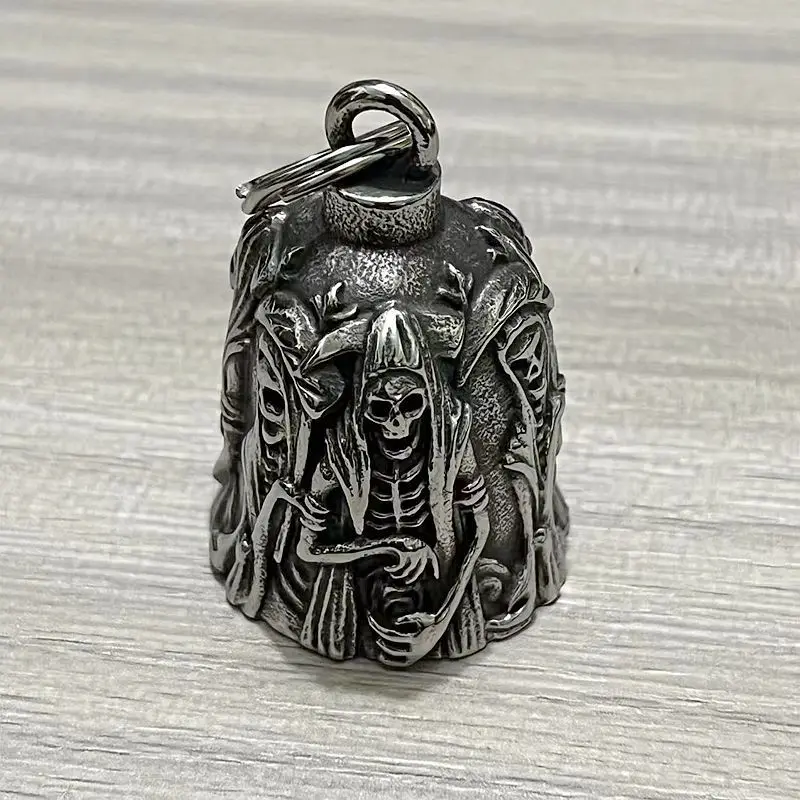 Stainless Steel Skull Keychain Pendant Death God Exorcist Guardian Bell Unique Goth Horror Themed Accessory for Collectors