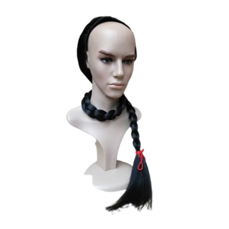 115cm Half Head Cover Qing Dynasty Long Braid Hair For Men Children Black Halloween Cosplay TV Movie Headwear