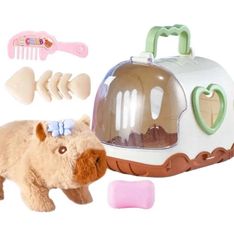 Capivara elétrico figura animal andando boneca brinquedo macio bonito crianças companheiro brinquedos animais interativos presente para crianças cor aleatória