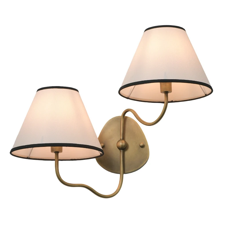 All-copper vintage wall lamp, wave double-head, high-down head, villa, living room, bedroom lighting