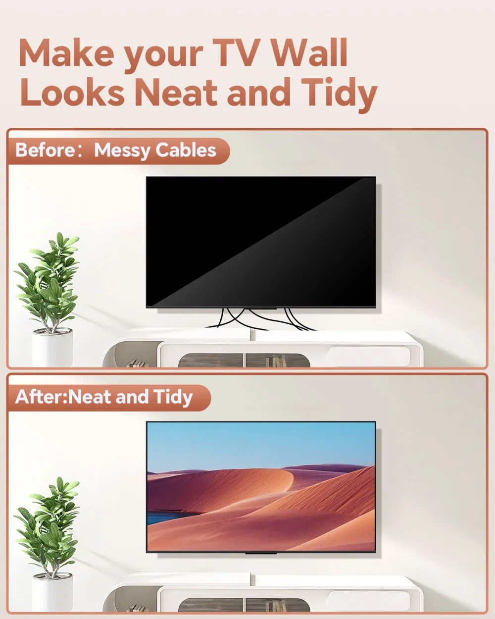 Awapow Recessed Outlet Box in Wall Cable Management Kit 4.2A Dual USB Socket Brush Panel Hide TV Power Cable & Low Voltage Wires