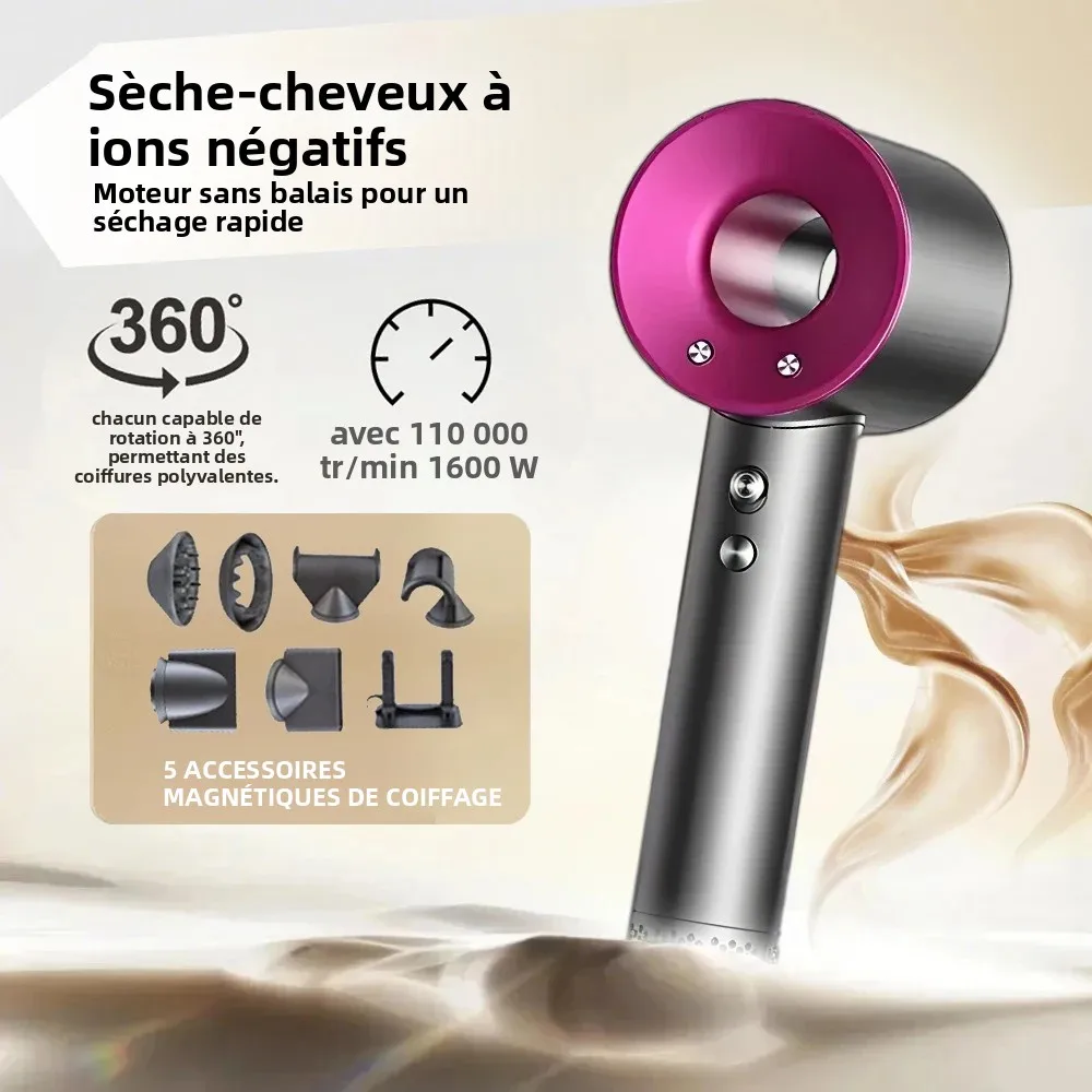 Sèche-cheveux à ions négatifs, haute vitesse, sans lames, haute puissance, silencieux et séchage rapide, portable, adapté à la maison et aux voyages