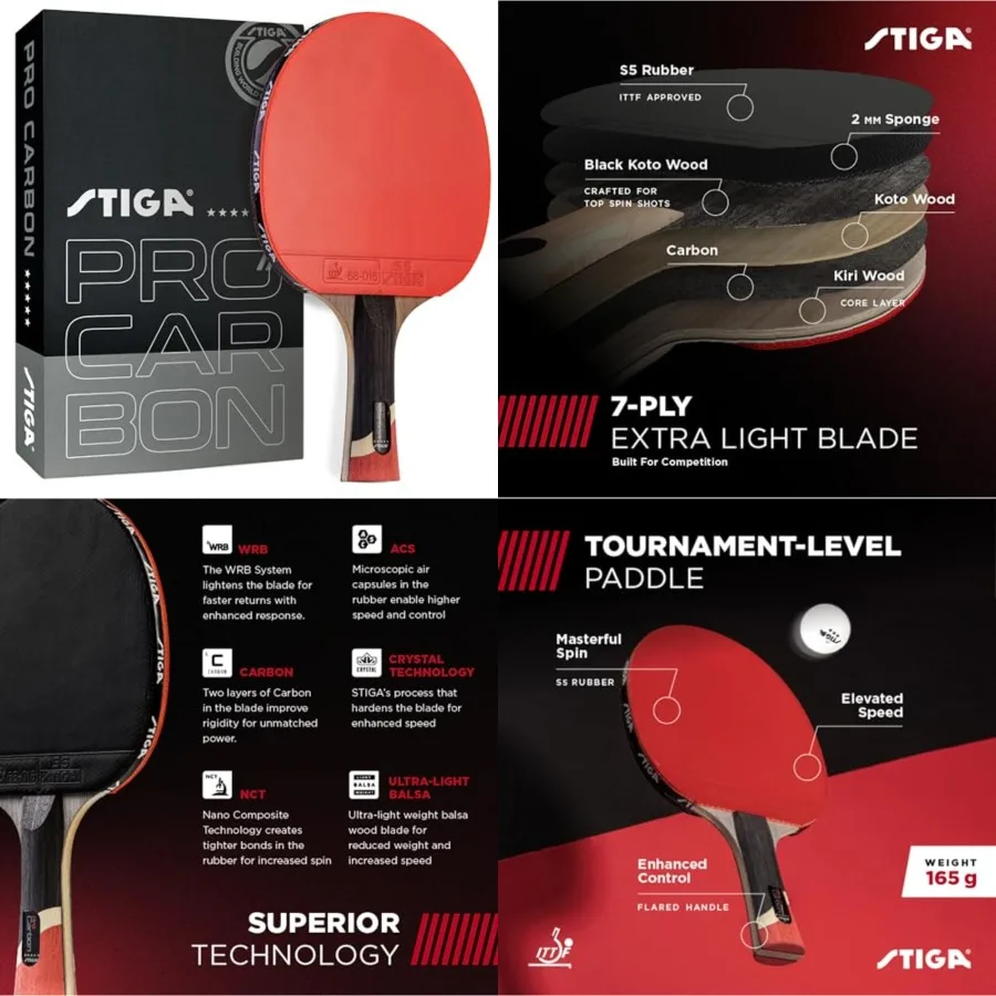 

Pro Carbon + Raptor Performance-Level Table Tennis Rackets with Carbon Technology for Tournament Play - 7-ply Blade with Fla Ha