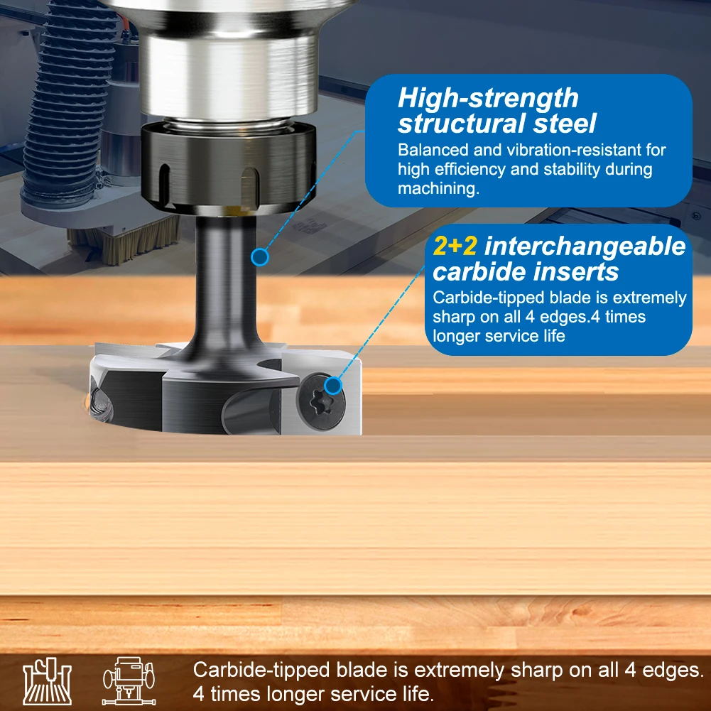 XCAN Milling Cutter CNC Spoilboard Surfacing Router Bit 8/12mm Shank Insert Carbide Slab Flattening Router Bit Wood Planer Bit