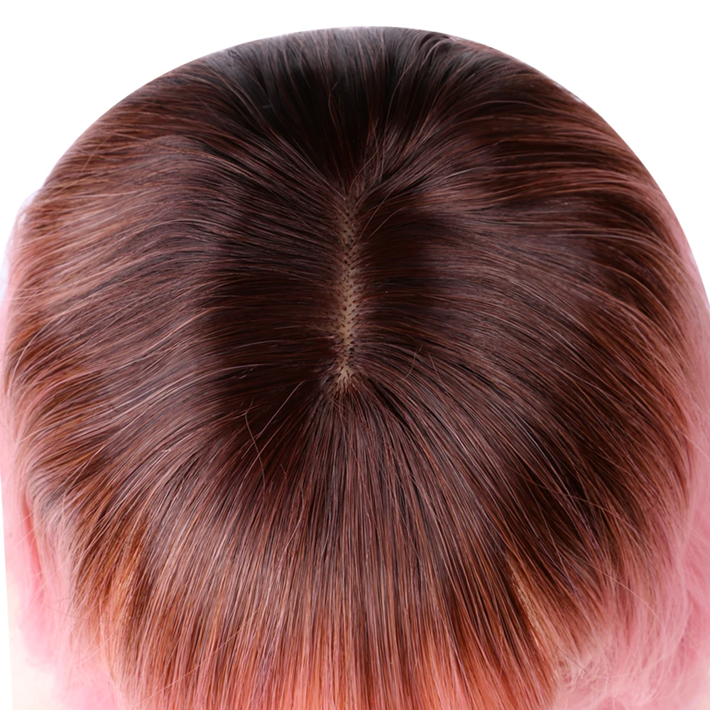 짧은 자연스러운 웨이브 가발 바디 웨이브 밥 가발 앞머리 여성용 내열 핑크 합성 밥 가발 어깨 길이