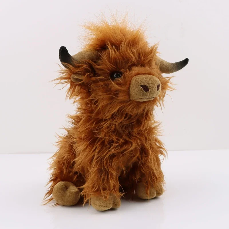 28cm Simulation Cream Highland Cow Animal Plush Doll Soft Stuffed Highland Cow Cattlle Plushie Gift