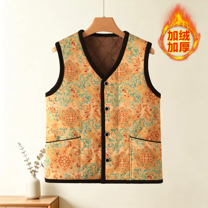 Autumn and winter plus Size print with plush Vest Top Sleeveless Jacket for Middle-Aged Mothers Vest casual Outerwear - view 5