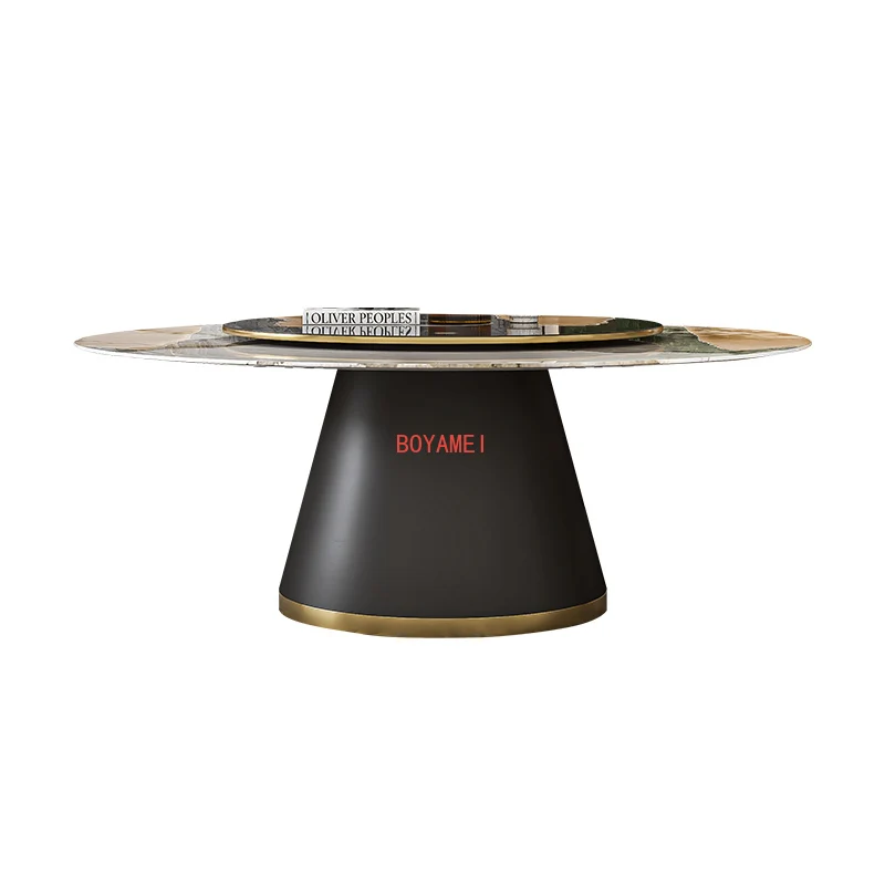 

induction cooker dining table with turntable Large-sized electric marble round table 10 family dining table Villa round table