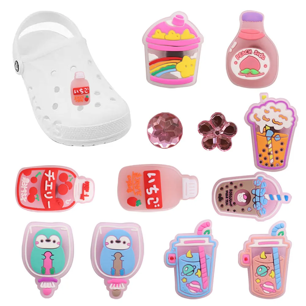 1-12Pcs PVC Soft Drinks Juice Boys Girls Slippers Shoe Charms Buckle Clog Shoe Decoration Fit DIYcuteParty Present