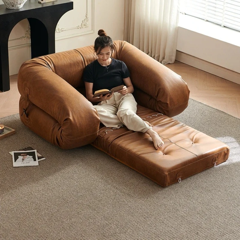 Human kennel lazy sofa new Aishen retro oil wax cloth dual-purpose folding sofa bed