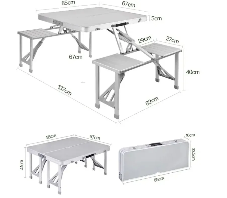 Aluminum Folding Picnic Table with 4 Seats Portable Camping Table with Bench Outdoor Suitcase Chair for BBQ Picnic Hiking