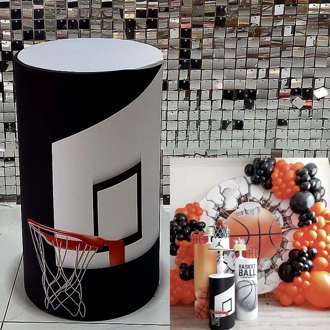 Basquete Tema Cilindro Covers, Stretchy Pedestal Cover, Adereços Toalha de Mesa, Aniversário, Baby Shower, Sobremesas, Sport Party, HP-2057