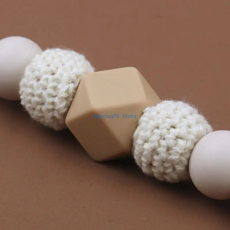 

Y4UD 4Pcs/Set Newborn Baby Wooden Rattles Plush Crochet Lion Animal Music Pacifier Chain Clip Teething Bracelets