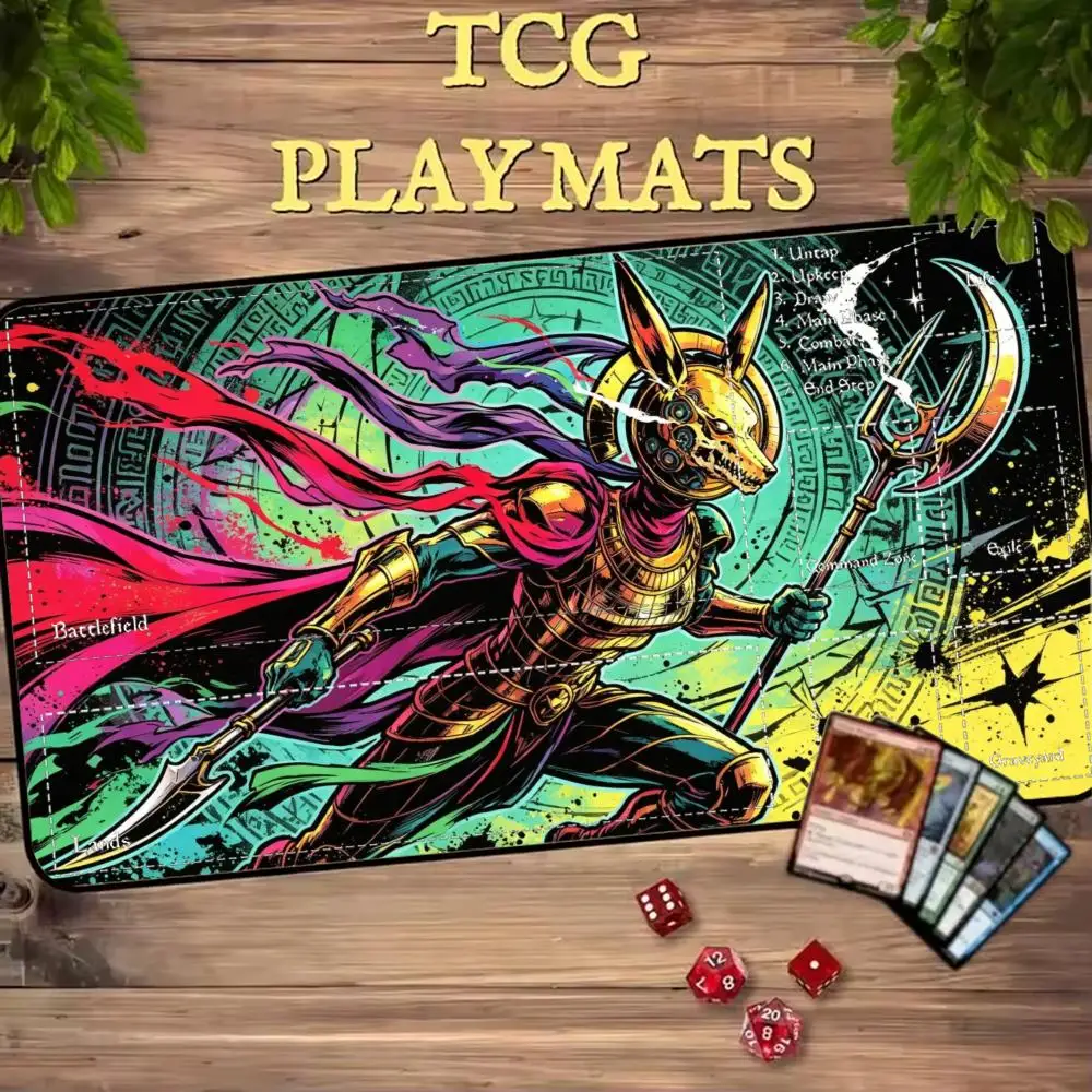 Graffiti Forest Spirit Anubis Warrior TCG Playmat 35X60CM Magic Card Duel Mat Non-Slip Durable Stitched Edge MTG Tabletop Pad