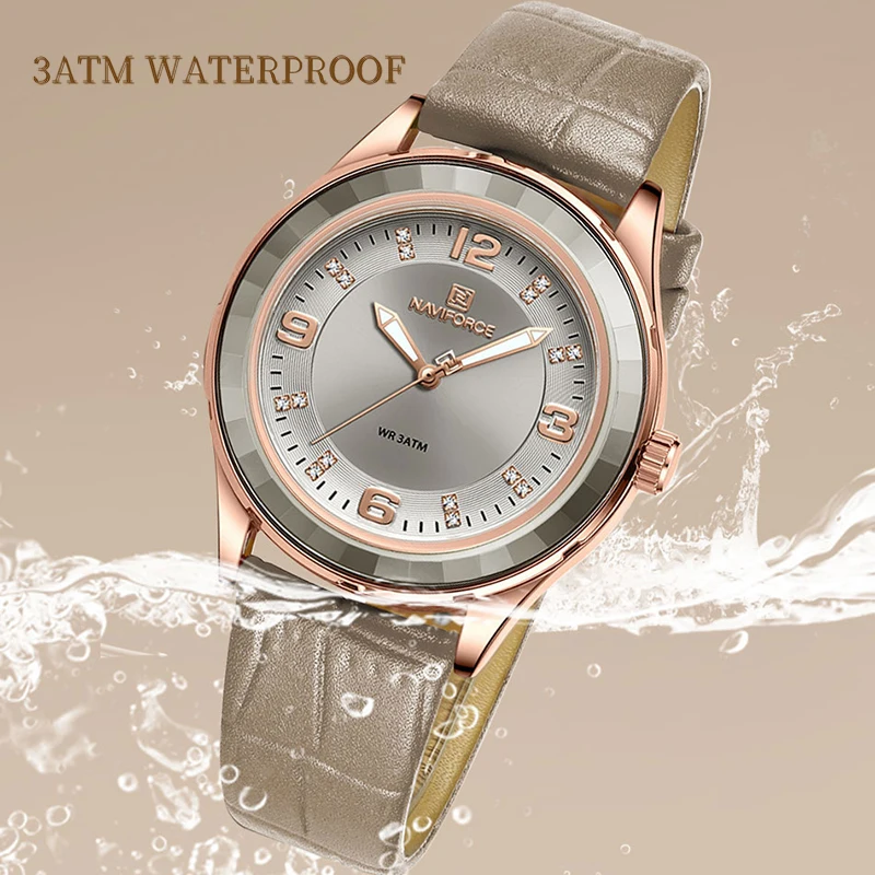 NAVIFORCE Elegant Leather Strap Watch for Women 3ATM Waterproof Business Female Wristwatch Casual Dress Wild Ladies Clock NF5040