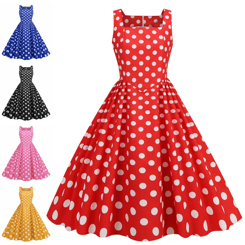 

Plus size Women A-line Rockabilly Dress Polka Dots Swing Dress Flare Dress Audrey Hepburn 1960s 50s Retro Vintage Streetwear