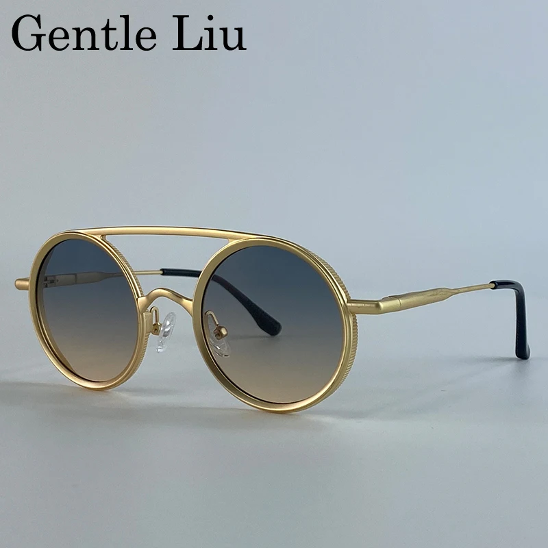 Steampunk Round Double Beam Sunglasses Men 2025 Luxury Brand Trendy Punk Metal Frame Sun Glasses For Male Driving UV400 Eyewear - Image 6