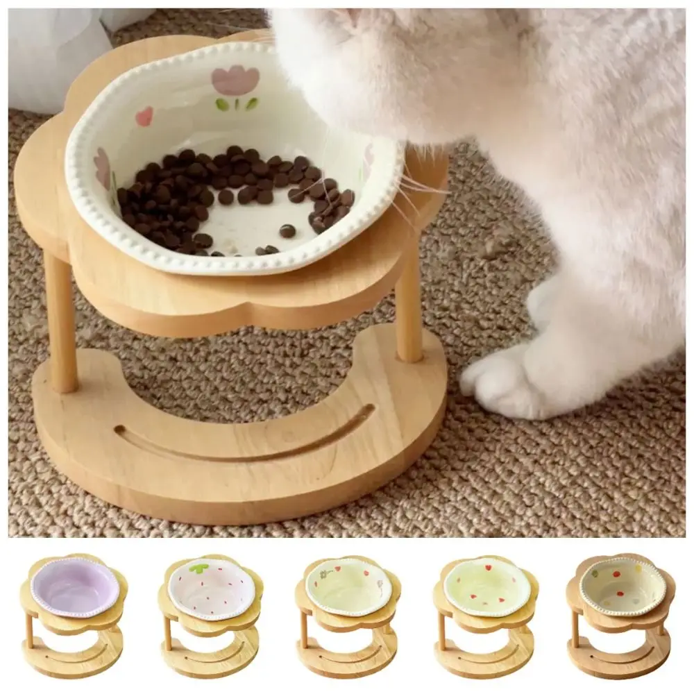

Anti Vomiting Ceramic Cat Bowl Anti Slip Neck Protection Elevated Cat Water Bowl 15 Degree Inclined Detachable