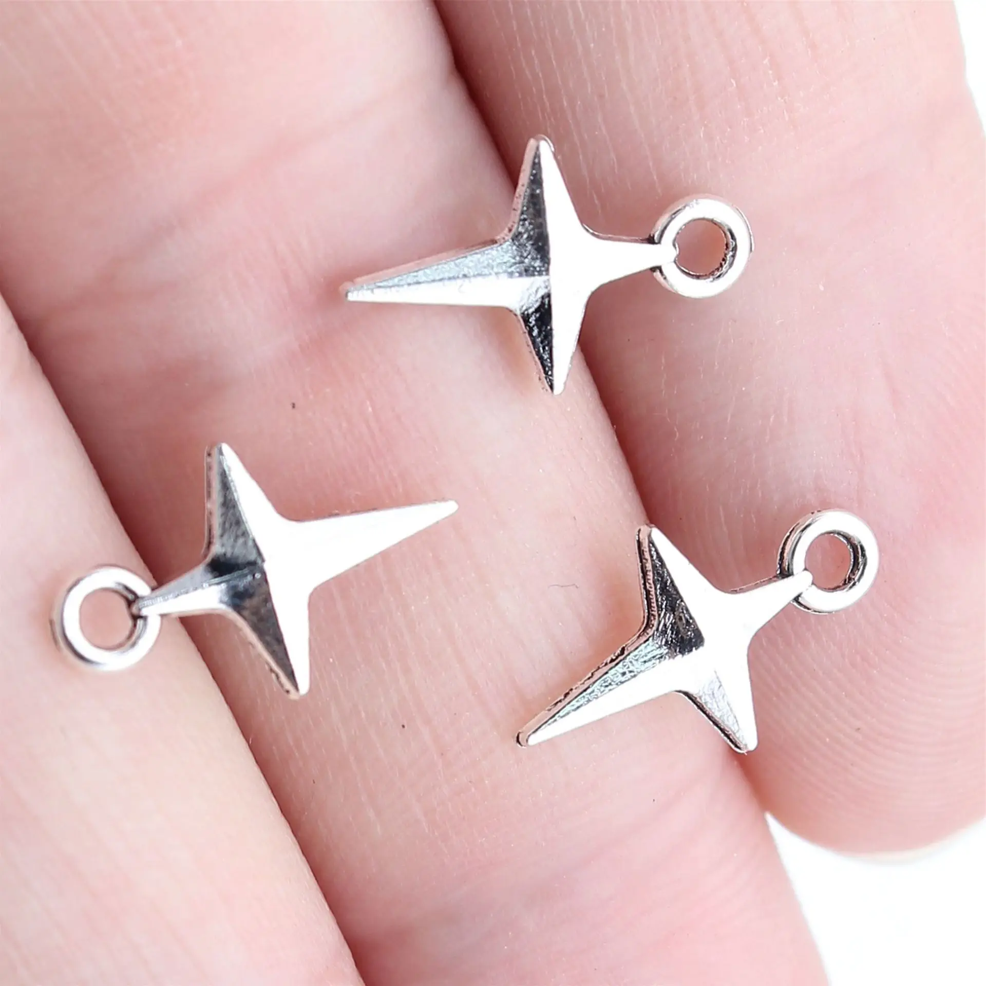 20Pcs/Lot  Silver Color 9*15mm Star Charm Shooting Stars Pendant Fit DIY Handmade Metal Alloy Jewelry Making Finding Supplies