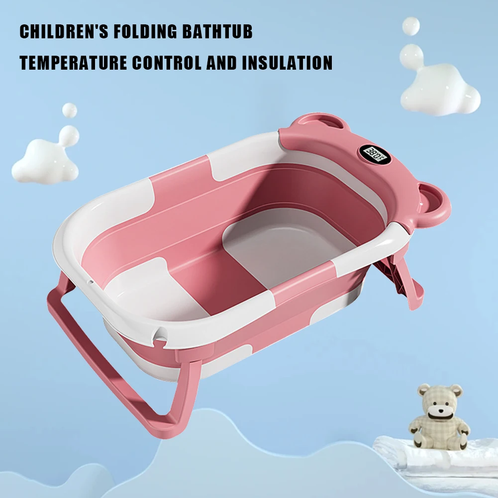 Baby Bathtub Real-Time Temperature Display Bathroom Basket Tub Non-Slip Foldable Folding Bathtub with Cushion Support for Shower