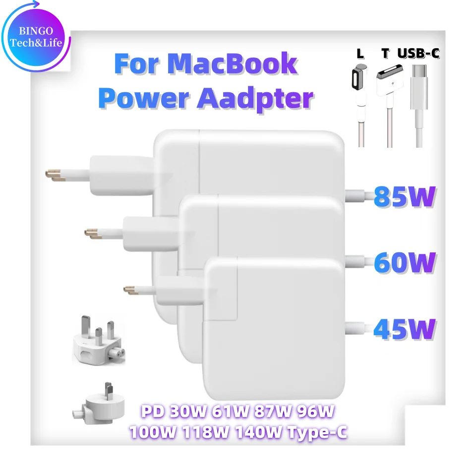 45W 60W 85W & PD 30W 61W 87W 96W Series For MacBook Air/Pro Full Series Power Adapter with Magsafe1/2,USB-C Fast and Safe charge