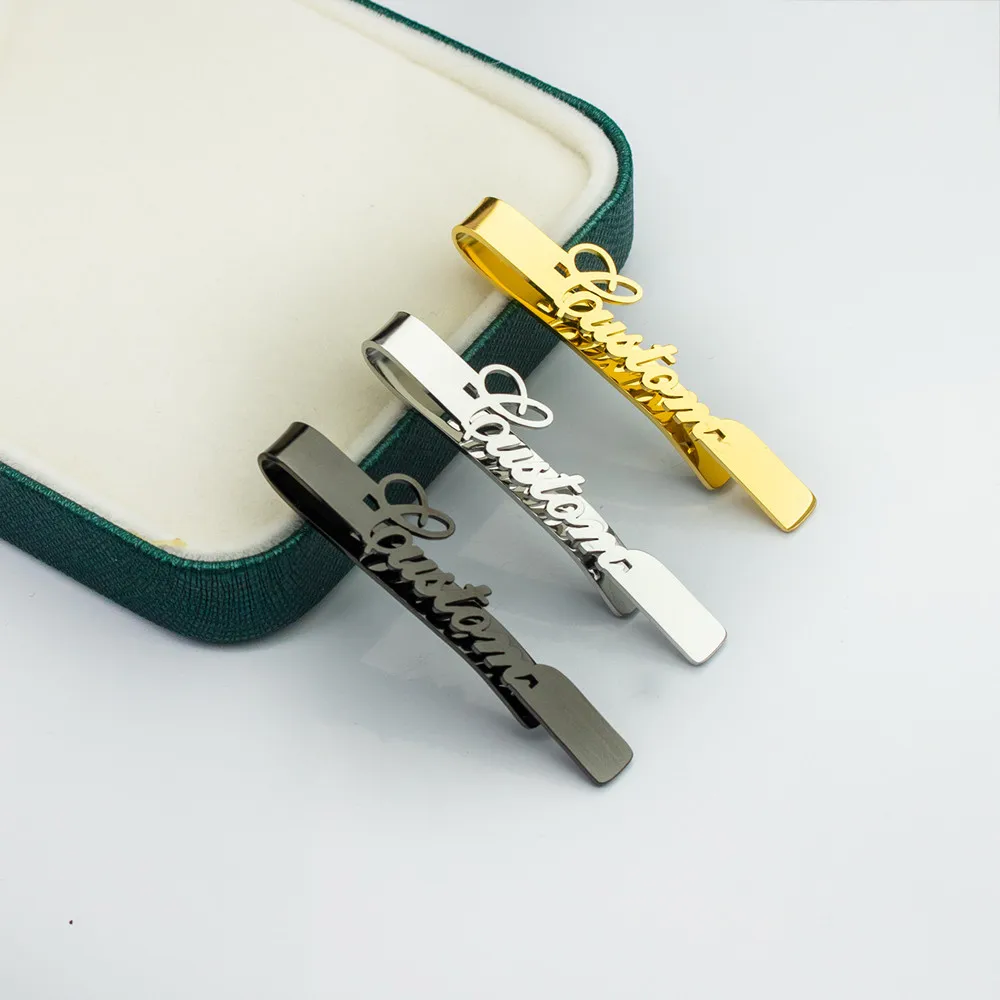 

Custom Customized Name Tie Clip Gold Plated Stainless Steel Tie Bar Wedding Men's Suit Jewelry Accessories