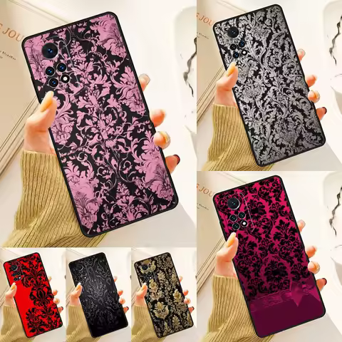 Black Damask Case For Samsung Galaxy S24 Plus S23 S20 S21FE Lite S22 Ultra Note 20 S8 S9 S10 Phone Coque