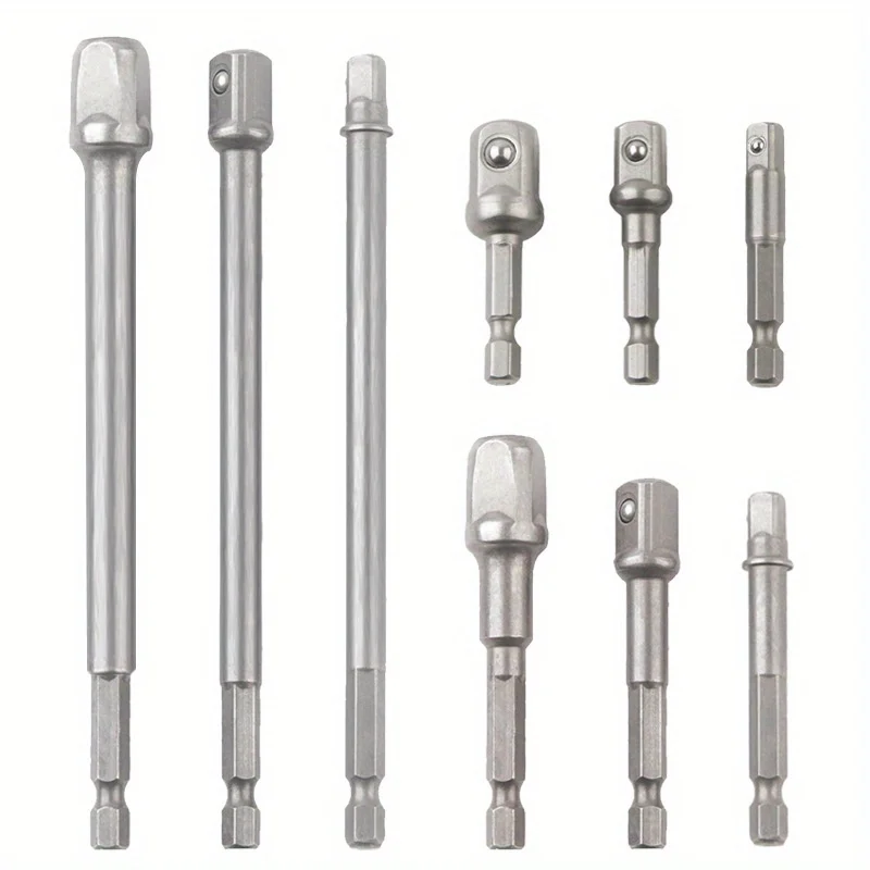 9-Piece Socket Adapter Set - High-Strength Steel,Versatile Sizes,Electric Wrench&Screwdriver Converter,Extension Rod Adapter
