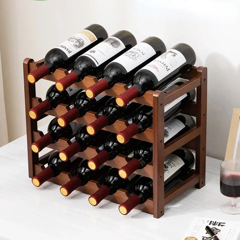 Bamboo Bordeaux Bottle Support Household Vino Exhibit Base Cellar Storing Shelf Multi-container Grid Uncomplicated Desktop