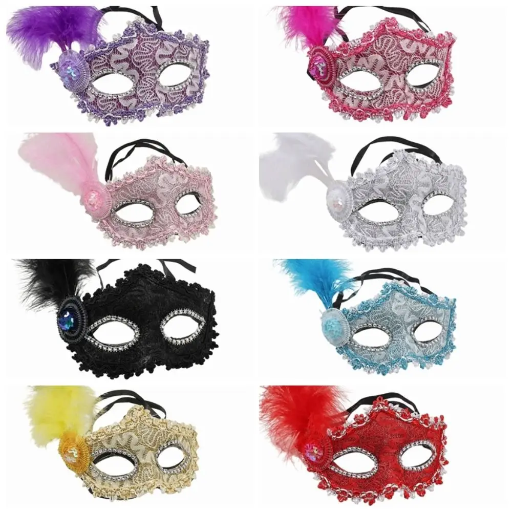 Fancy Multicolor Half-Face Mask Seductive Style Lace Masquerade Ball Mask Fancy Prom Masquerade Feather Mask Women's Event 5