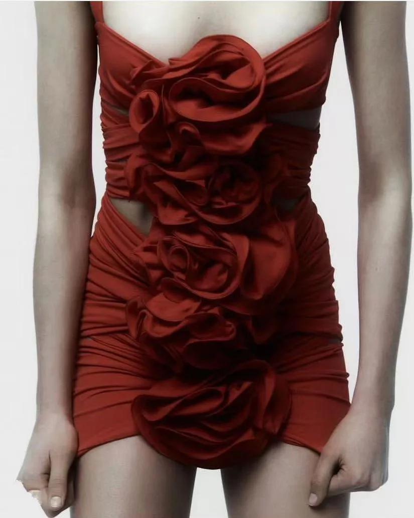 Robe de Soirée à Fleurs 3D Faite à la Main pour Femme, Extensible, Mini Longueur, Bal Court, Quelle que soit la Découpe, 2025