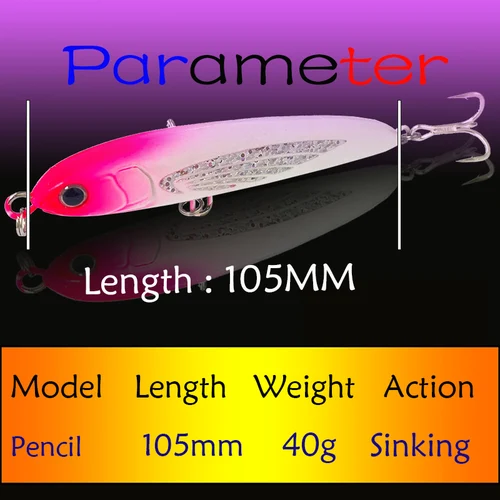 Imagen 2 del producto Testar-SEÑUELOS DE Pesca DE 105mm y 40g, cebo de lápiz de fundición larga, cebo duro Artificial para Pesca de atún GT