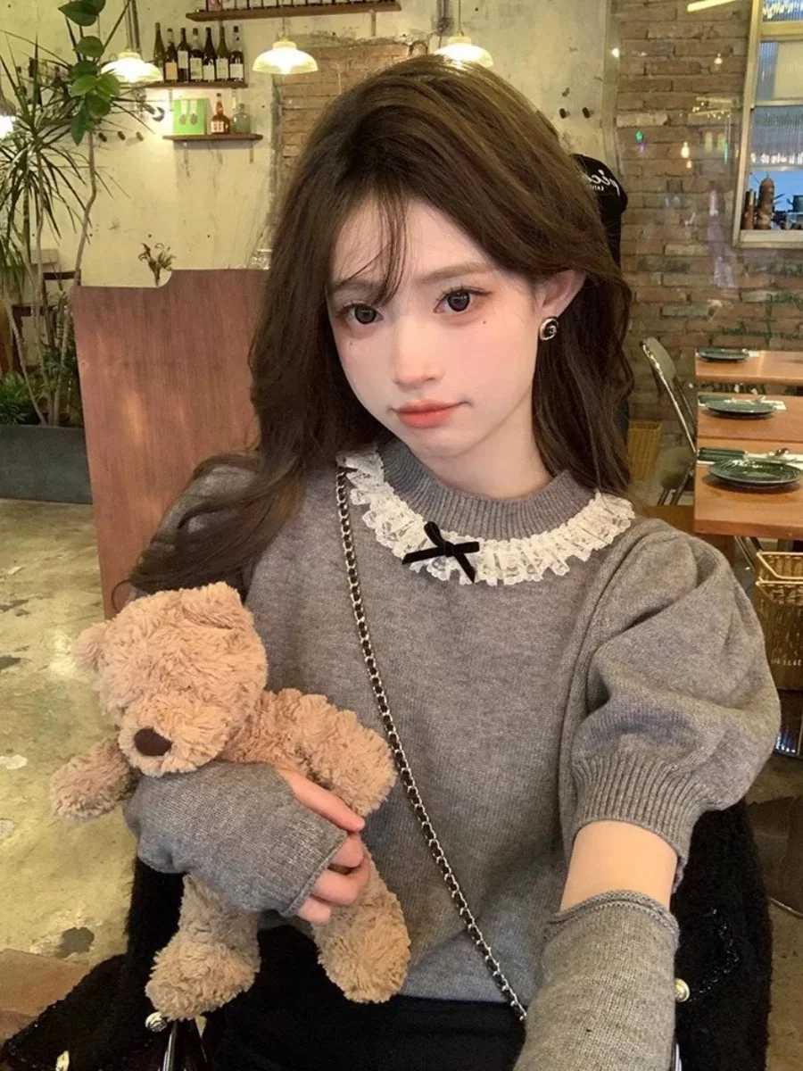 Detachable Sleeve Knitted Sweater Women Pullovers Oversize Spring Balloon Layered Romantic Fairycore Festival Cottagecore Wear