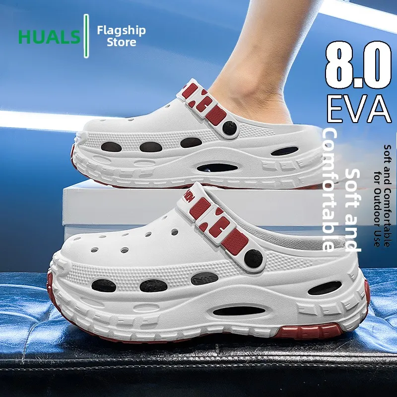 Men's Summer Outdoor Wear Anti-Slip Wear-Resistant Driver Sport Toe Cover Slippers Thick Bottom Heightening Two-Purpose Beach...