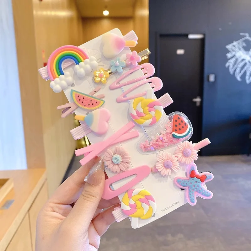 14PCS Girls Sweet Hair Clip Rainbow Fruit Lovely Hair Accessories Headwear Hairpins Cute Cartoon Hair Bands Headdress Barrettes