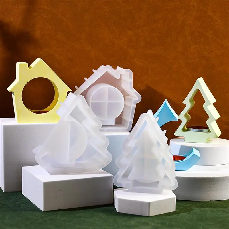 Christmas Tree House Candlestick Silicone Mold DIY Epoxy Resin Plaster Candle Holder Mold Craft Making Tool Christmas Home Decor