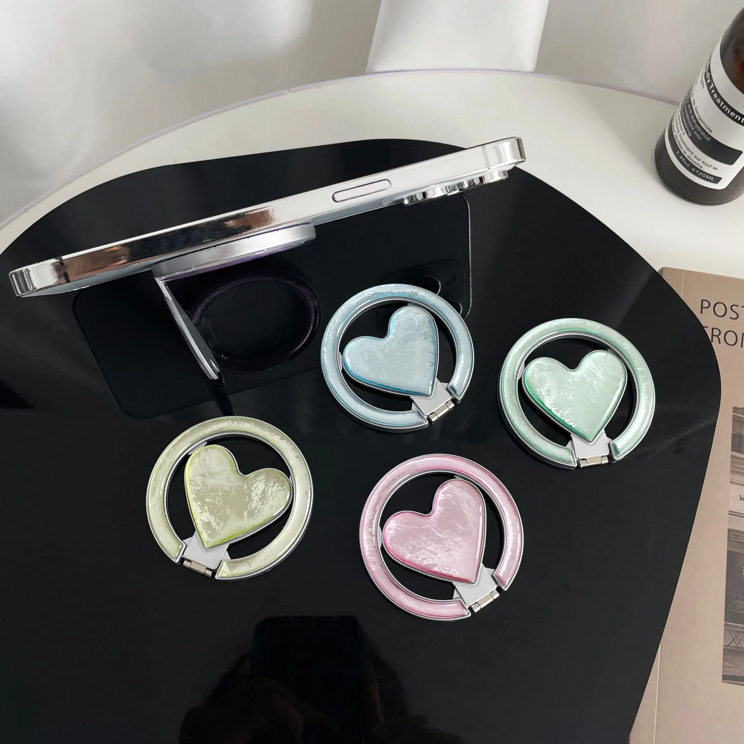 Love Heart Foldable Kickstand For iPhone 16 Samsung Magnetic Phone Holder Modern Grip Stand Collapsible Gift For Apple