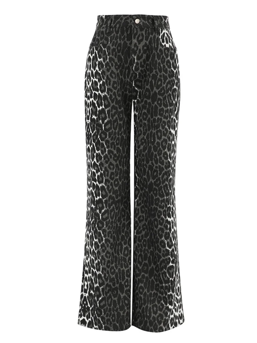 Wolfeel Women\'s Casual Pants Leopard Print Straight Leg High Waisted Unique And Versatile Fashionable Loose Retro stylePants